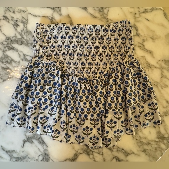 NWOT Misa Azzedina Smocked Floral Mini Skirt Blue & White Floral Pattern SIZE L - Picture 5 of 6